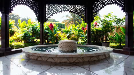 ornamental fountain in a tropical garden