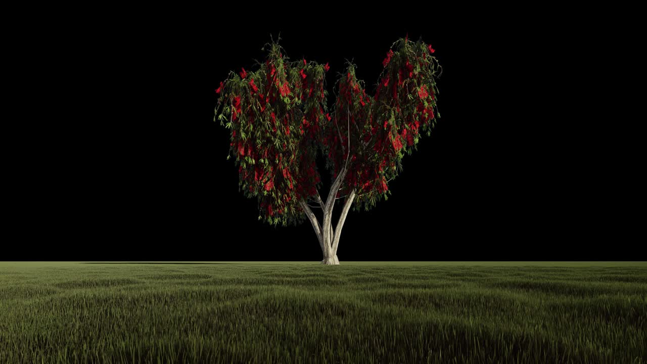 árbol de cepillo de botella con flores contra el cielo azul, bucle, canal alfa, 4k