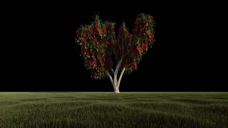 Bottlebrush tree with flowers against the blue sky, loop, Alpha Channel, 4K