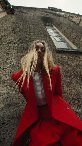 stylish woman in red suit