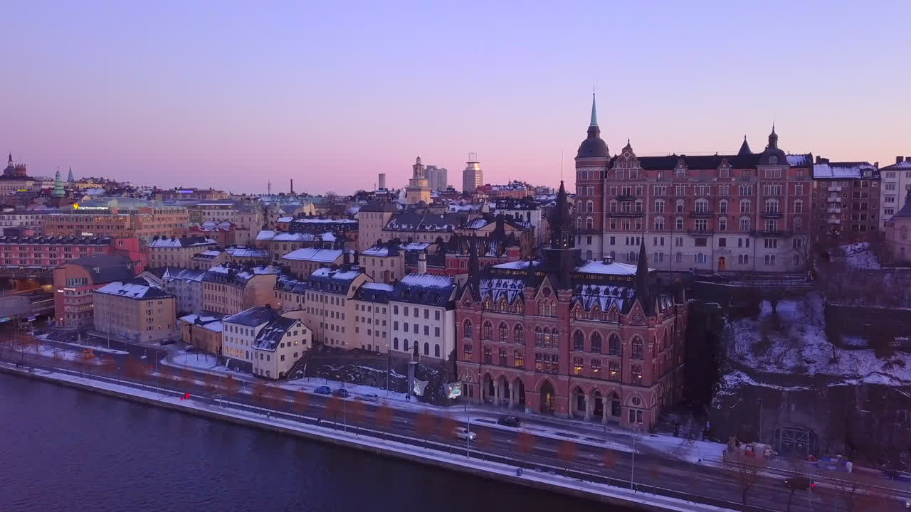 estocolmo, isla sur, drone, alejar, vista, en, tiempo de la tarde