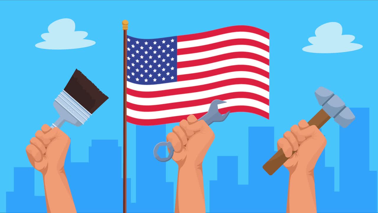 usa labor day animation with tools