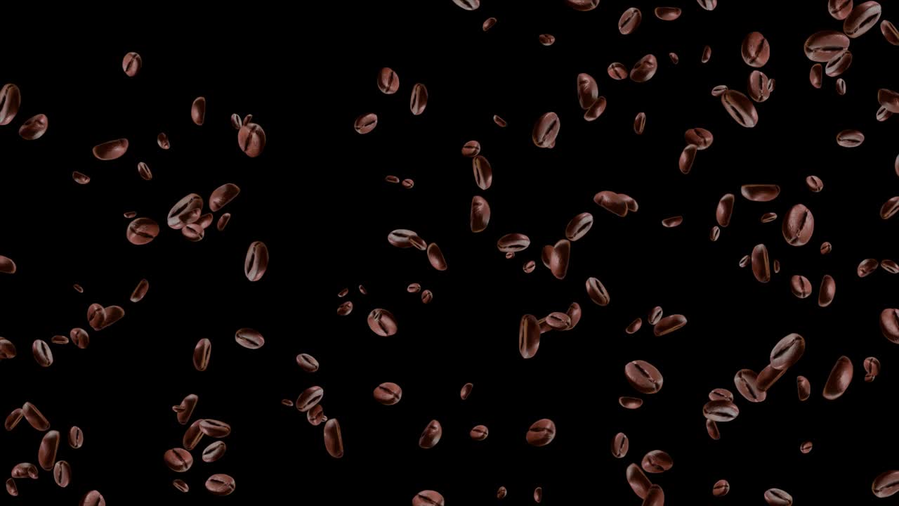 4k 갈색 구운 커피 콩이 떨어지는 루프 배경