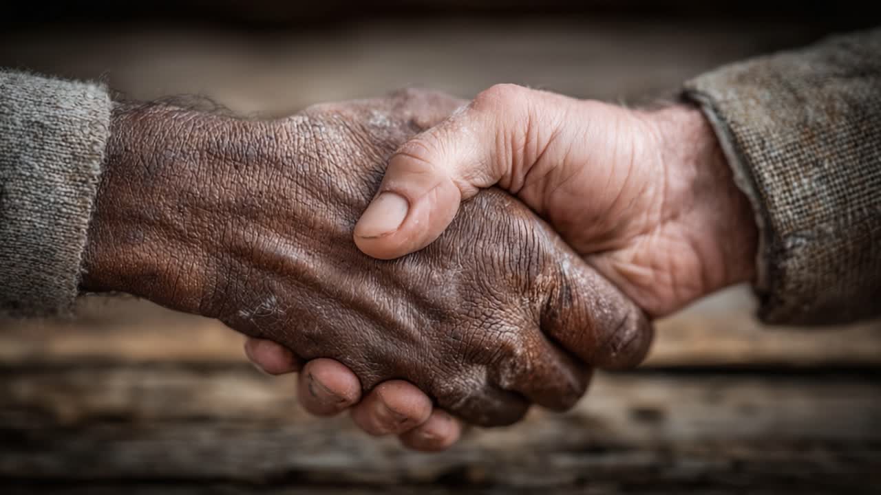 A Powerful Embrace of Unity: Two Hands of Different Cultures Coming Together in a Gesture of Respect and Cooperation