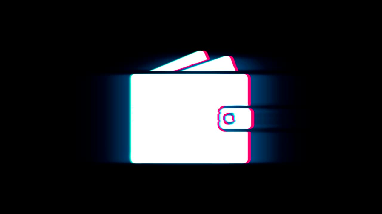 Symbol peněženky, pouzdra na karty na retro vintage glitch animaci