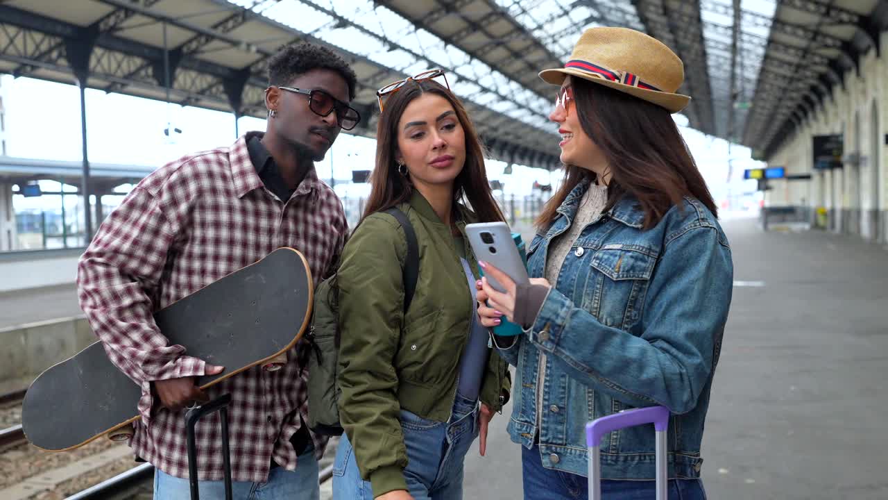 Group of travelers on a station platform