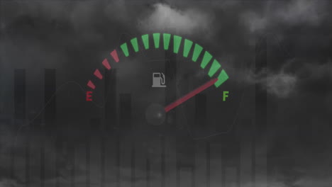 animación del procesamiento de datos y estadísticas del indicador de combustible
