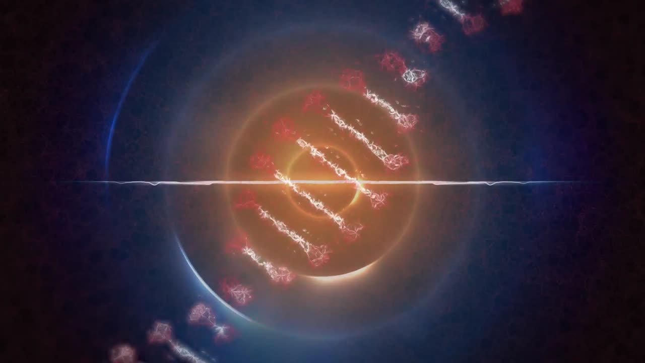 파란색 원 위에 있는 dna 가닥의 애니메이션