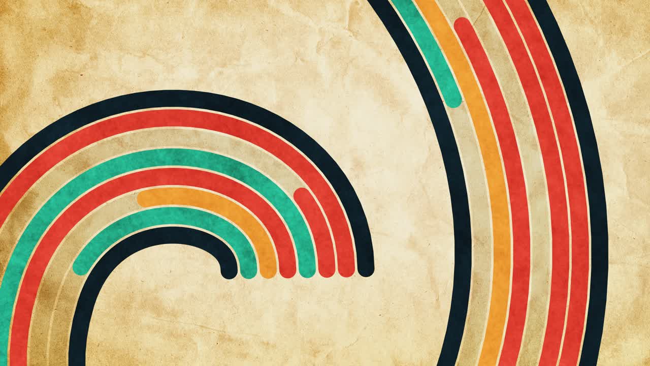 Vintage Style Animation of Colorful Arcs Filling Up