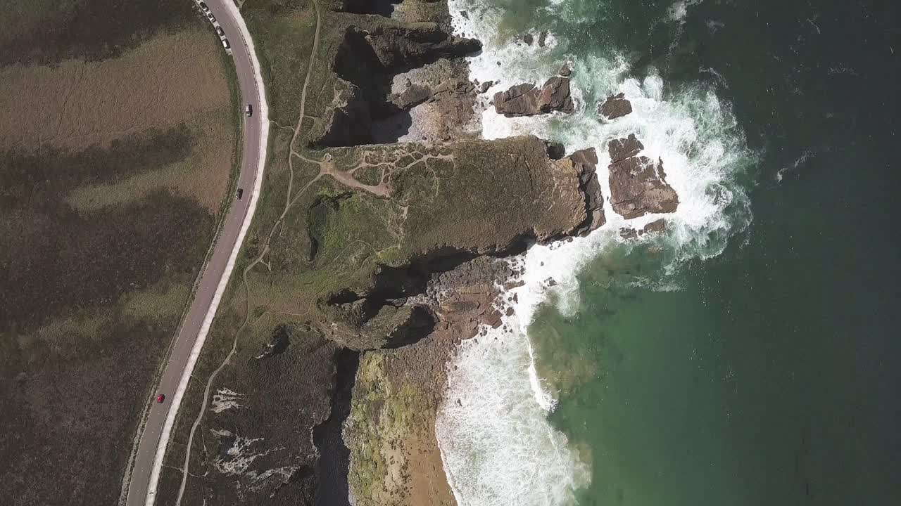 Aerial bird view along cliffs coast