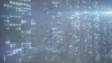 animation of statistics data processing over cityscape