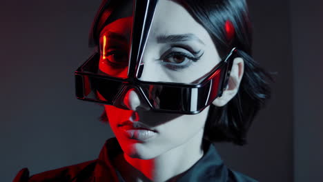 futuristic woman with cyberpunk visor