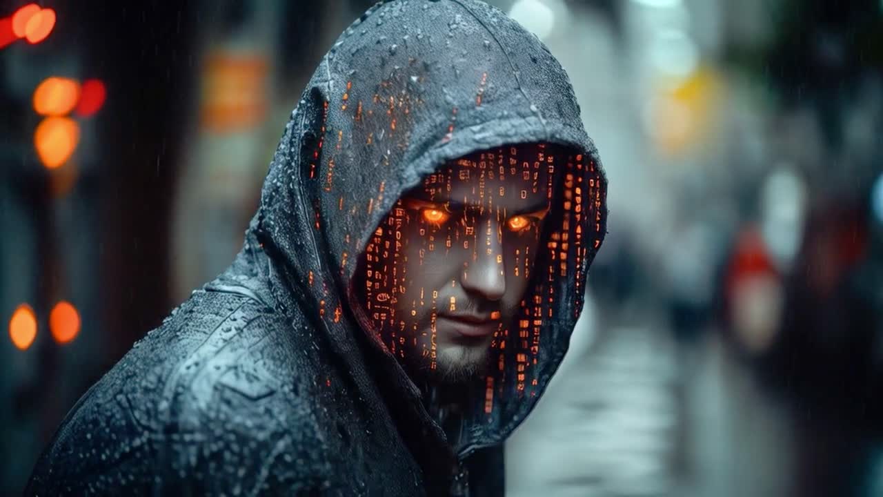 Cyberpunk Hacker with Digital Code