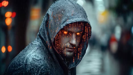 cyberpunk hacker with digital code