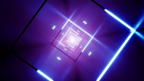 luces de neón cuadradas brillantes en el bucle giratorio del túnel de metal vj