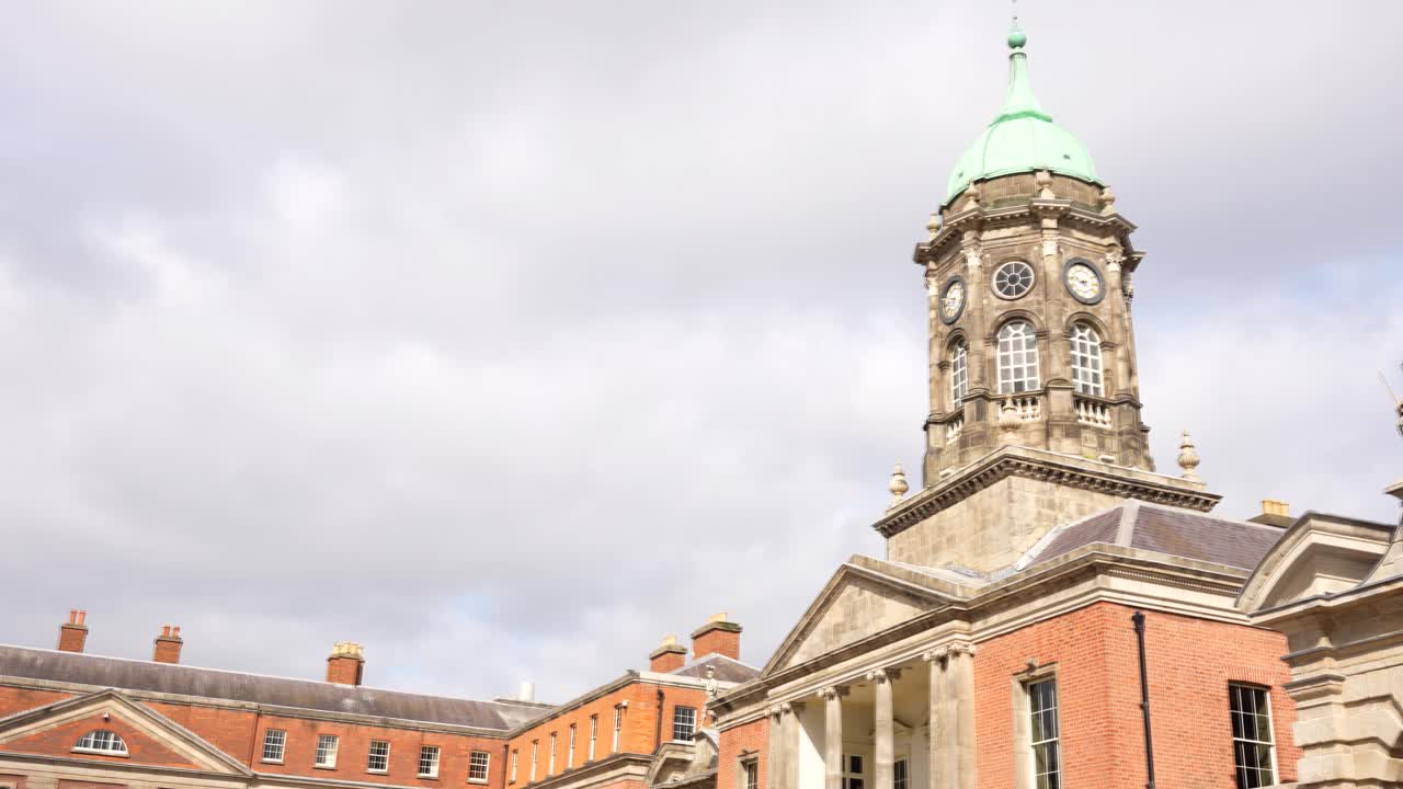 Tower with green dome seen from Dublin Castle's yard, Ireland