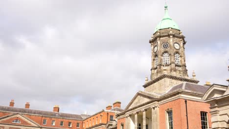 Tower-with-green-dome-seen-from-Dublin-Castle's-yard,-Ireland