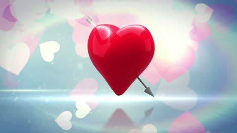 Red-heart-with-an-arrow-turning-on-glittering-background-