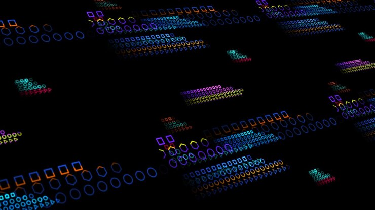 Quantum computer futuristic technology digital holographic process and analysis for big data abstract colorful polygon motion faded background