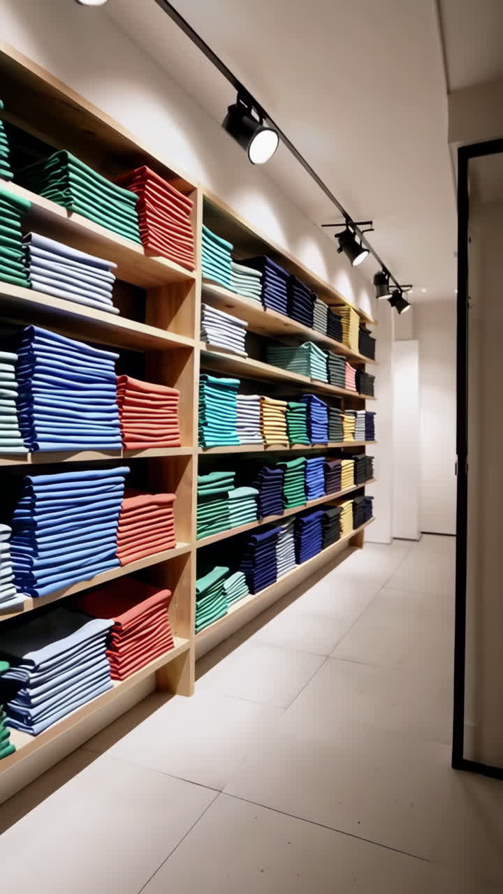 Colorful T-shirts on Display in a Clothing Store
