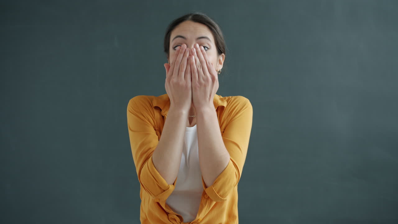 Woman with Surprised and Hiding Expressions