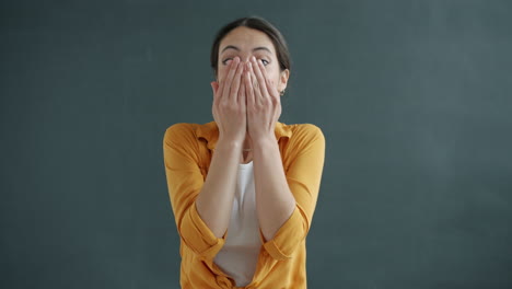 woman with surprised and hiding expressions