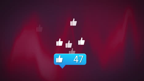 animación de iconos de redes sociales y procesamiento de números sobre llamas rojas en el fondo