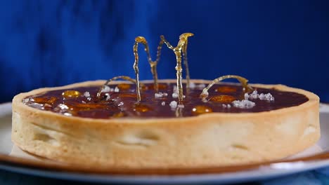 caramel tart with caramel drizzle