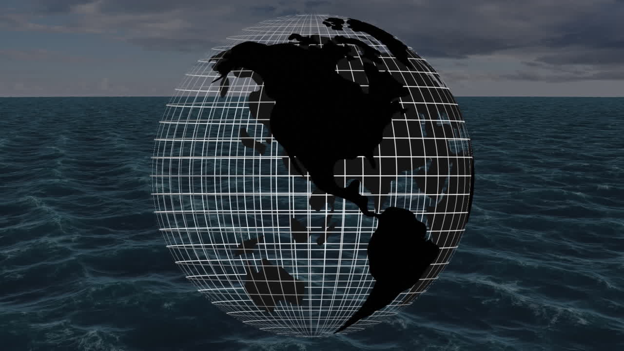 animación del planeta tierra sobre las olas del mar