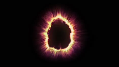 organic portal of golden and red fire energy pulses on black background, collapses, and re-forms. seamlessly loopable sci-fi or magic vfx