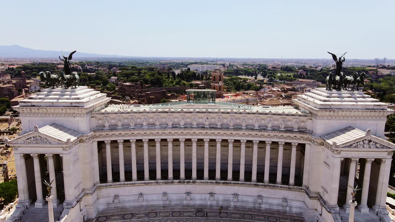 Rome’s grand architecture fades into distance, modern society’s fractures, 4k