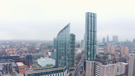 Cinematic-rotating-drone-shot-of-City-road-towers-Angel-Islington-London