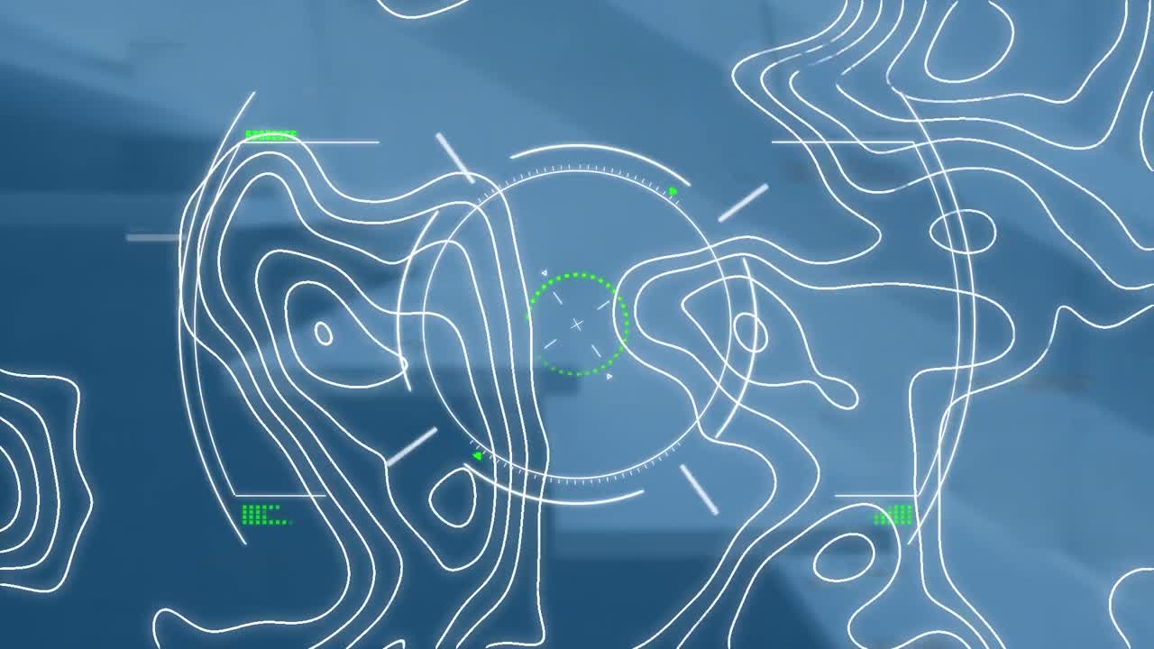 animación de la orientación y las isohypses sobre fondo azul