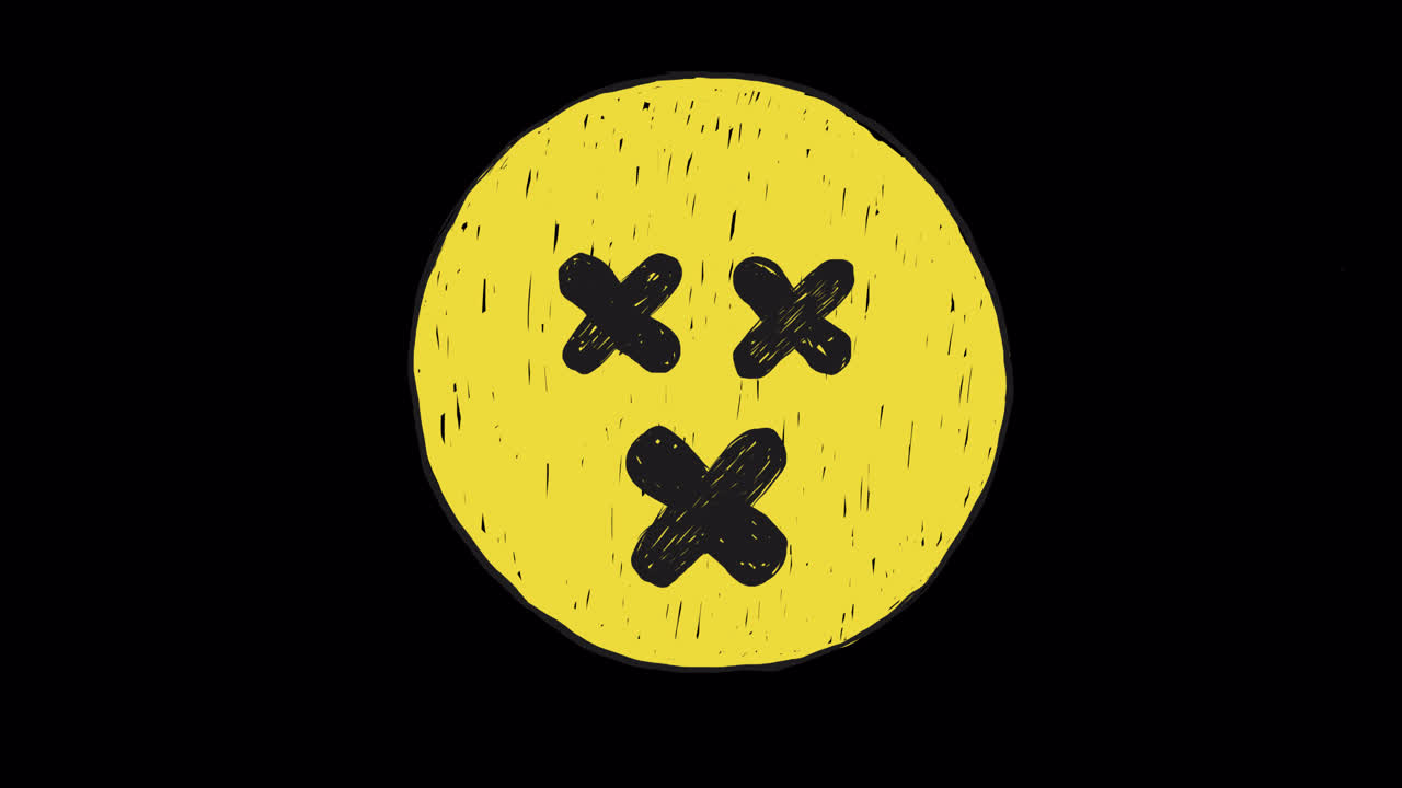Faccina emoji morta animata disegnata a mano con occhi a croce e bocca
