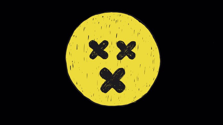 Animated Hand Drawn Dead Emoji Face with Cross Eyes and Mouth