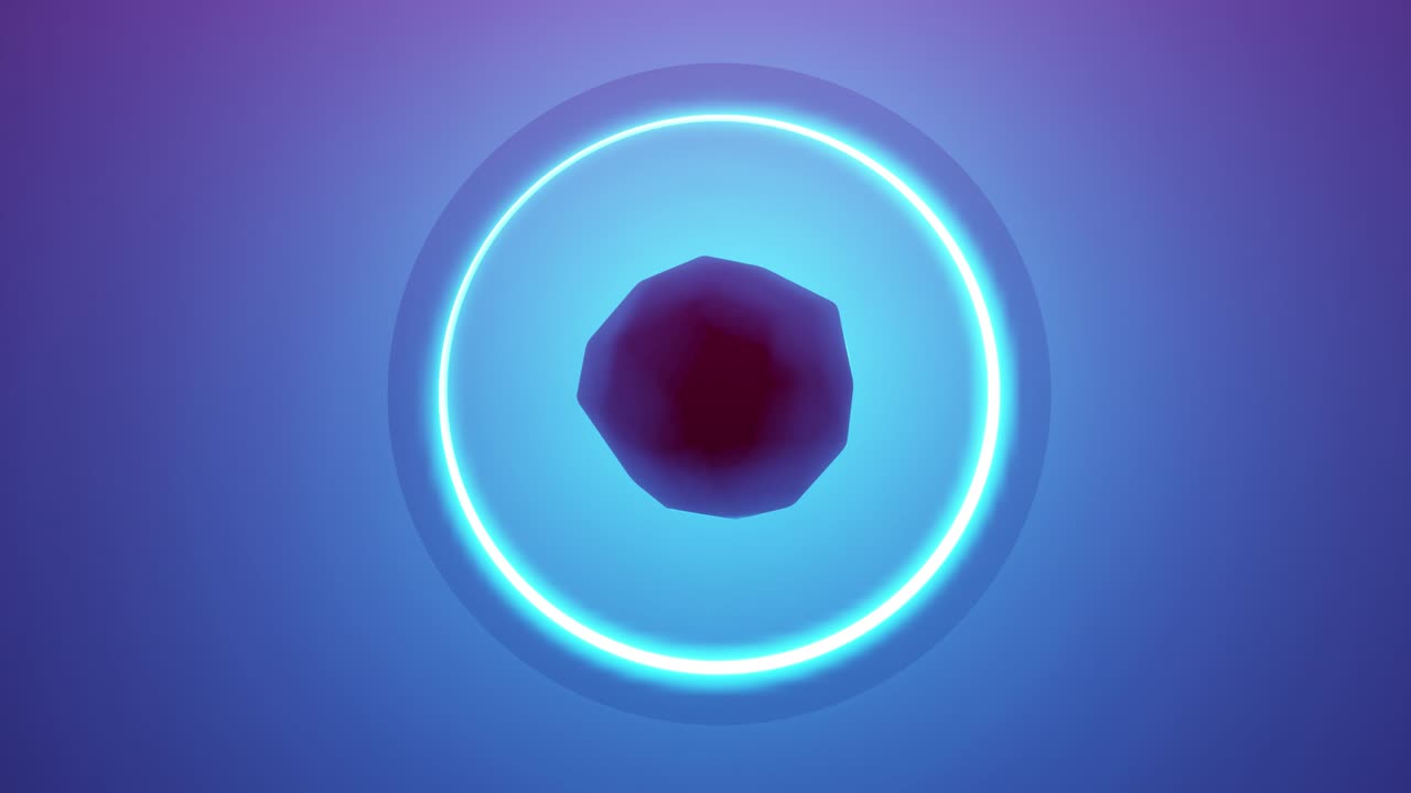 Sfondo futuristico astratto con un anello che ruota attorno a una pietra volante. Concetto di artefatto magico. Video in loop 4K con rendering 3D.
