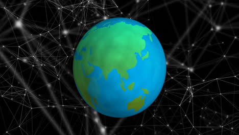 animating earth with network connections on dark background, digital communication concept