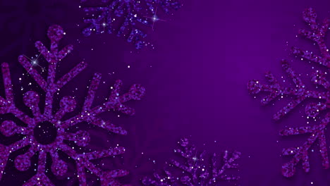 christmas purple background with shining snowflakes. merry christmas greeting card. loop animation with copy space.