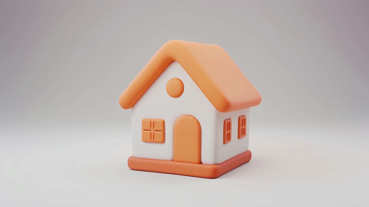 Bonita ilustración 3D de una casa naranja y blanca