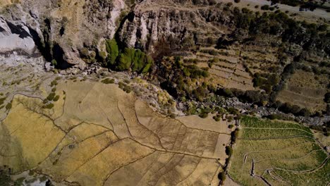 Aerial-view-in-the-altiplano,-sunny-evening,-Putre,-Chile---top-down-reveal,-drone-shot