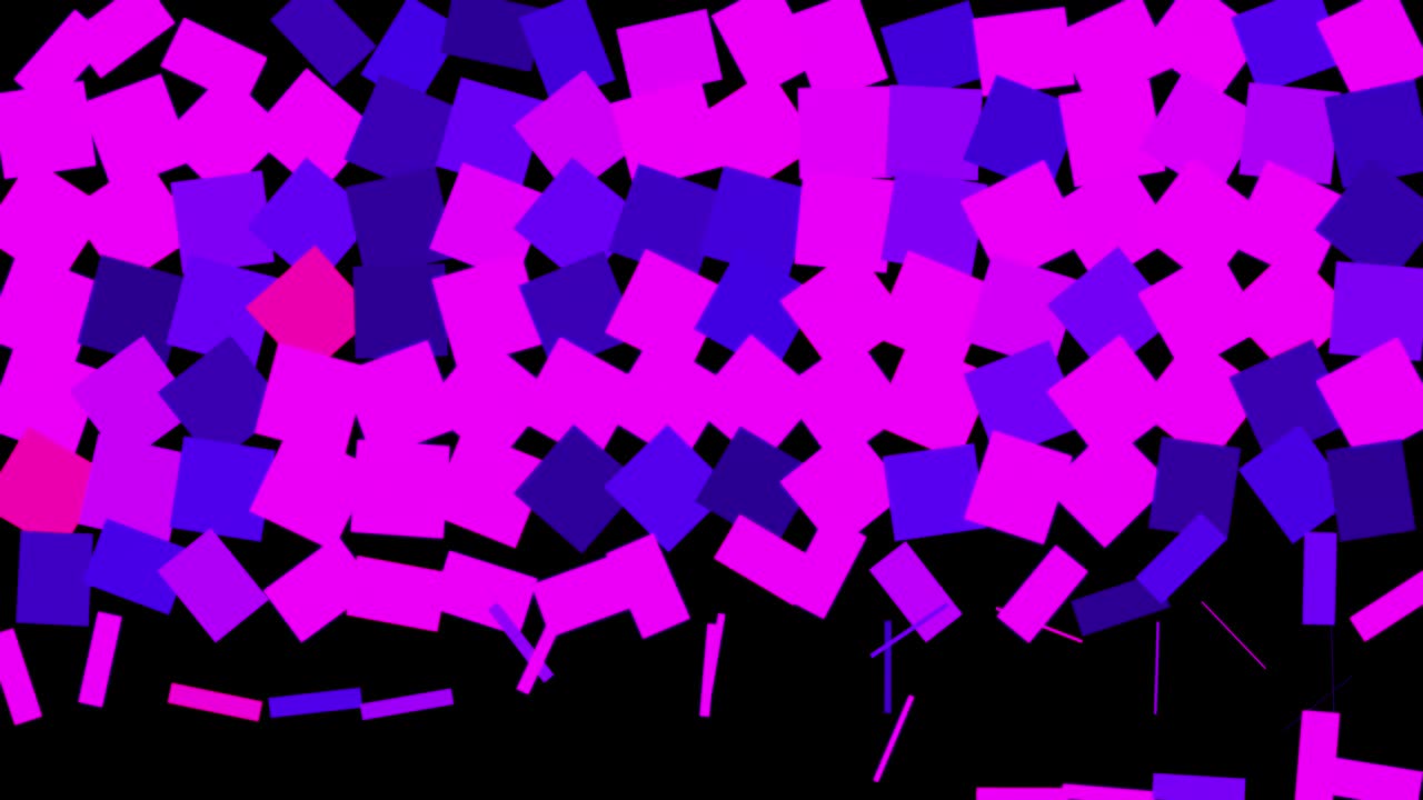 cuadrados brillantes abstractos rosados y azules que cambian y se mueven en fondo negro, bucle sin costuras. animación. diseño de fondo de movimiento con figuras geométricas coloridas