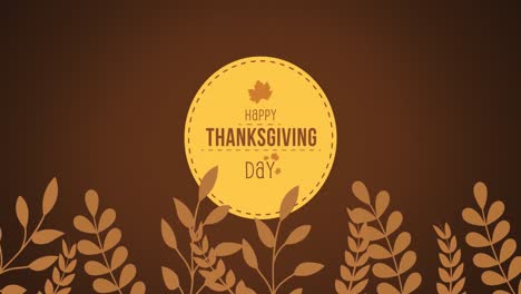 Animation-of-happy-thanksgiving-day-text-over-autumn-leaves-on-brown-background