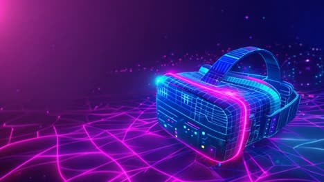 Futuristic VR Headset in a Neon Digital Grid Environment
