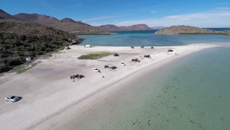 Aerial-shot-of-the-beach-El-Requeson,-Concepcion-Bay,-Baja-California-Sur