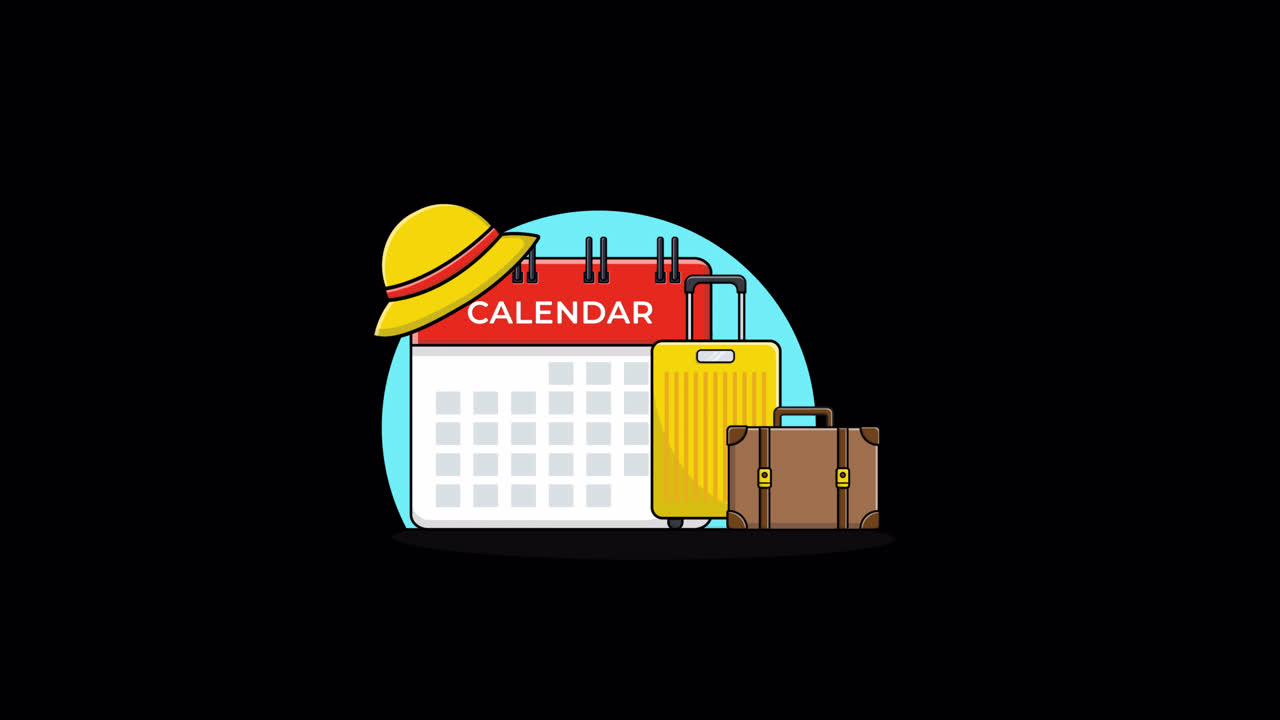 Animeret kalender med rejsehat og bagage