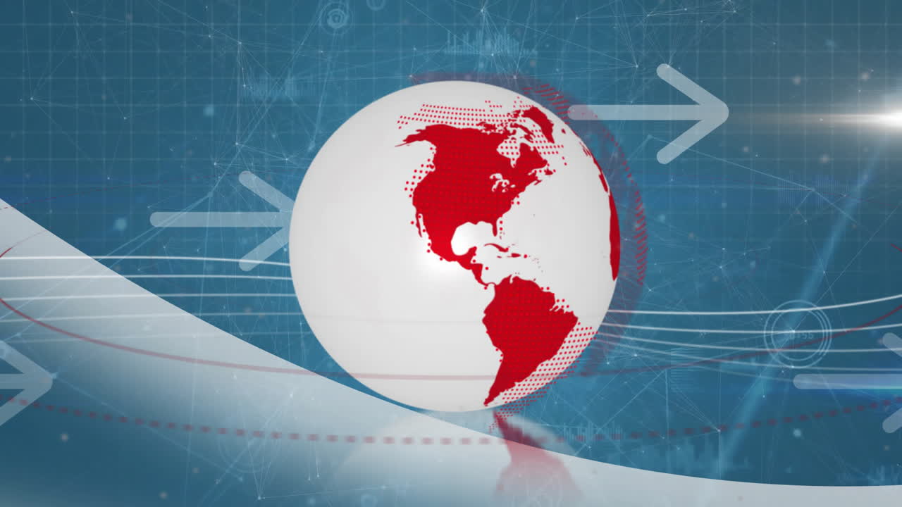 animação de globo com conexões e setas em fundo preto