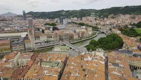 aerial view of bilbao cityscape with river and bridges