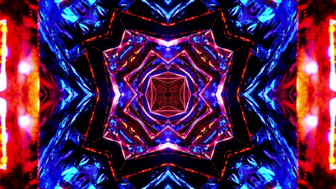 volando en un túnel futurista a través de cubos brillantes. caleidoscopio vj bucle