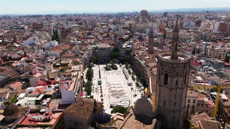 historic city center of valencia in spain - aerial drone shot