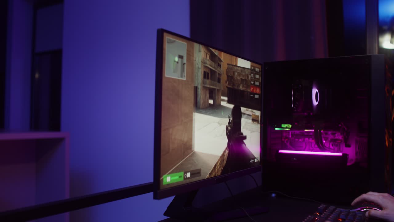 Gamer playing a video game on their computer